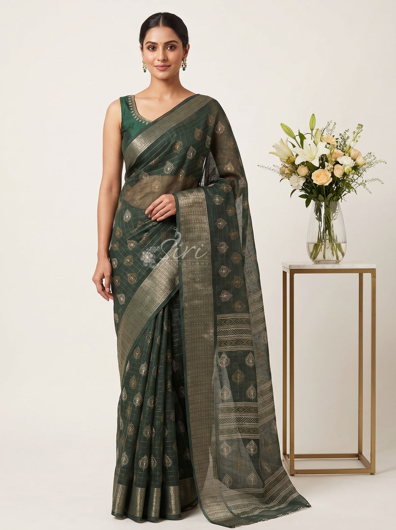 Lovely Printed Soft Organza Saree in Checks Design