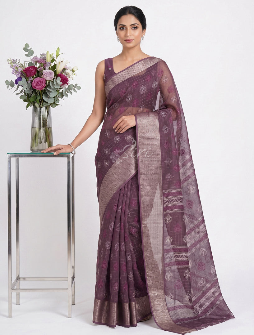 Lovely Printed Soft Organza Saree in Checks Design