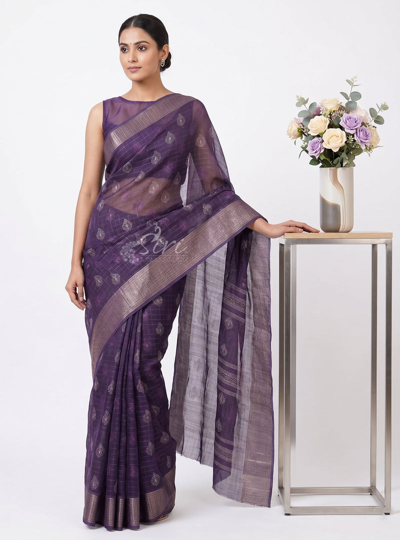 Lovely Printed Soft Organza Saree in Checks Design