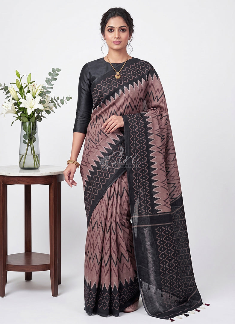 Elegant Ikat Design Linen Cotton Saree