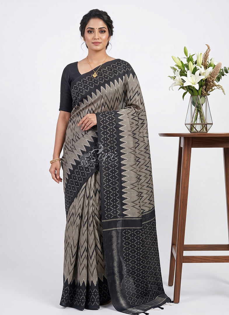Elegant Ikat Design Linen Cotton Saree