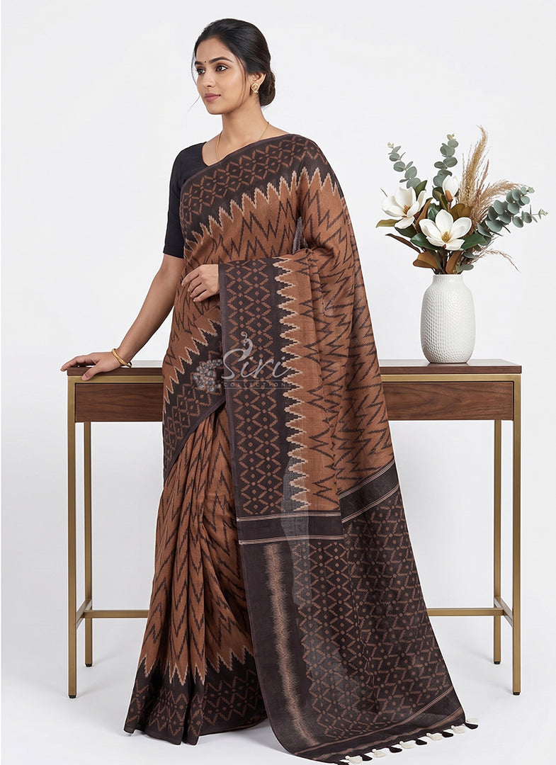Elegant Ikat Design Linen Cotton Saree