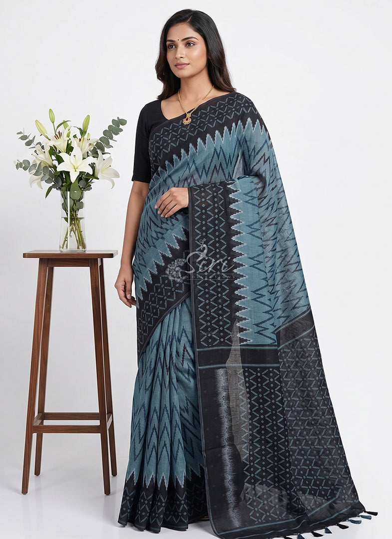 Elegant Ikat Design Linen Cotton Saree