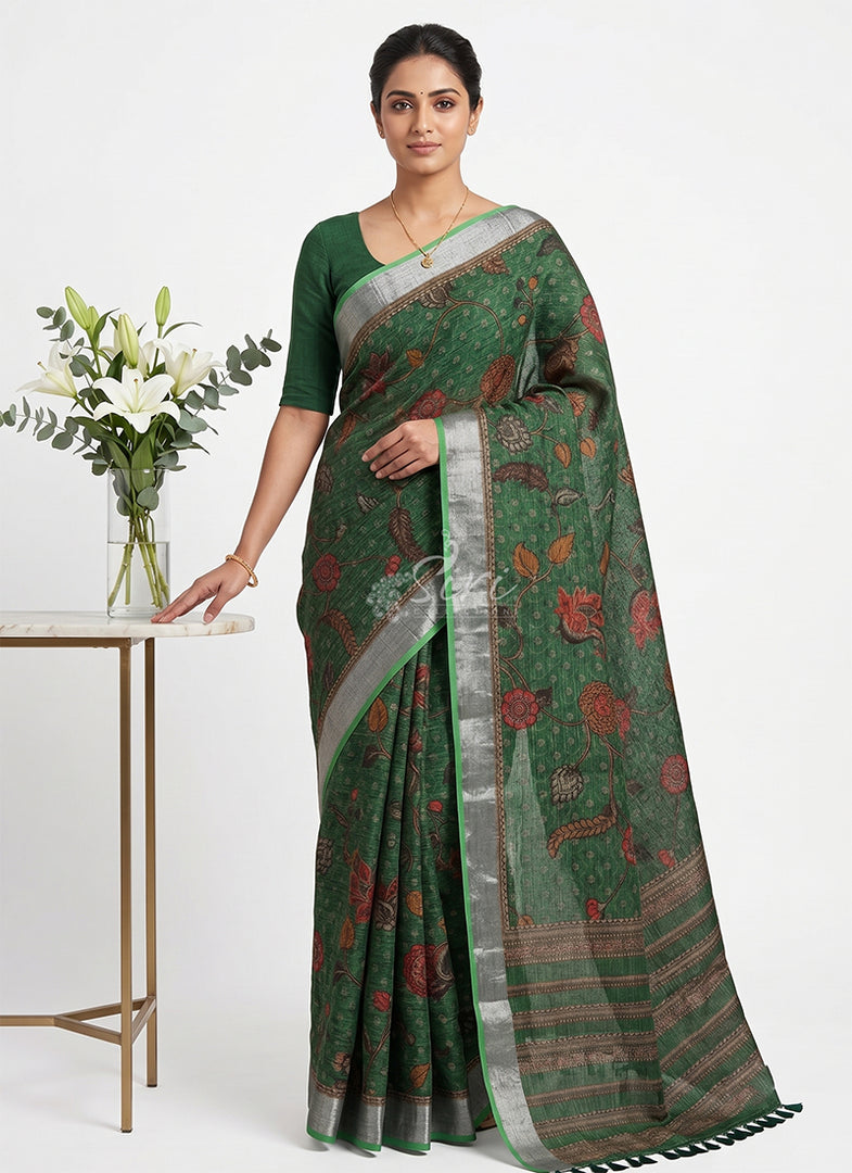 Siri Collections Elegant Printed Linen Cotton Saree