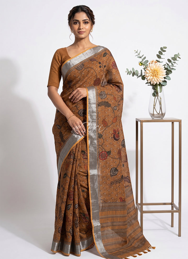 Siri Collections Elegant Printed Linen Cotton Saree