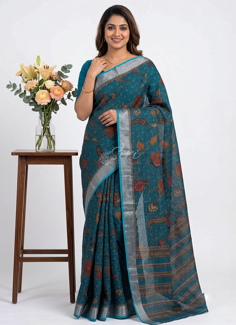 Siri Collections Elegant Printed Linen Cotton Saree