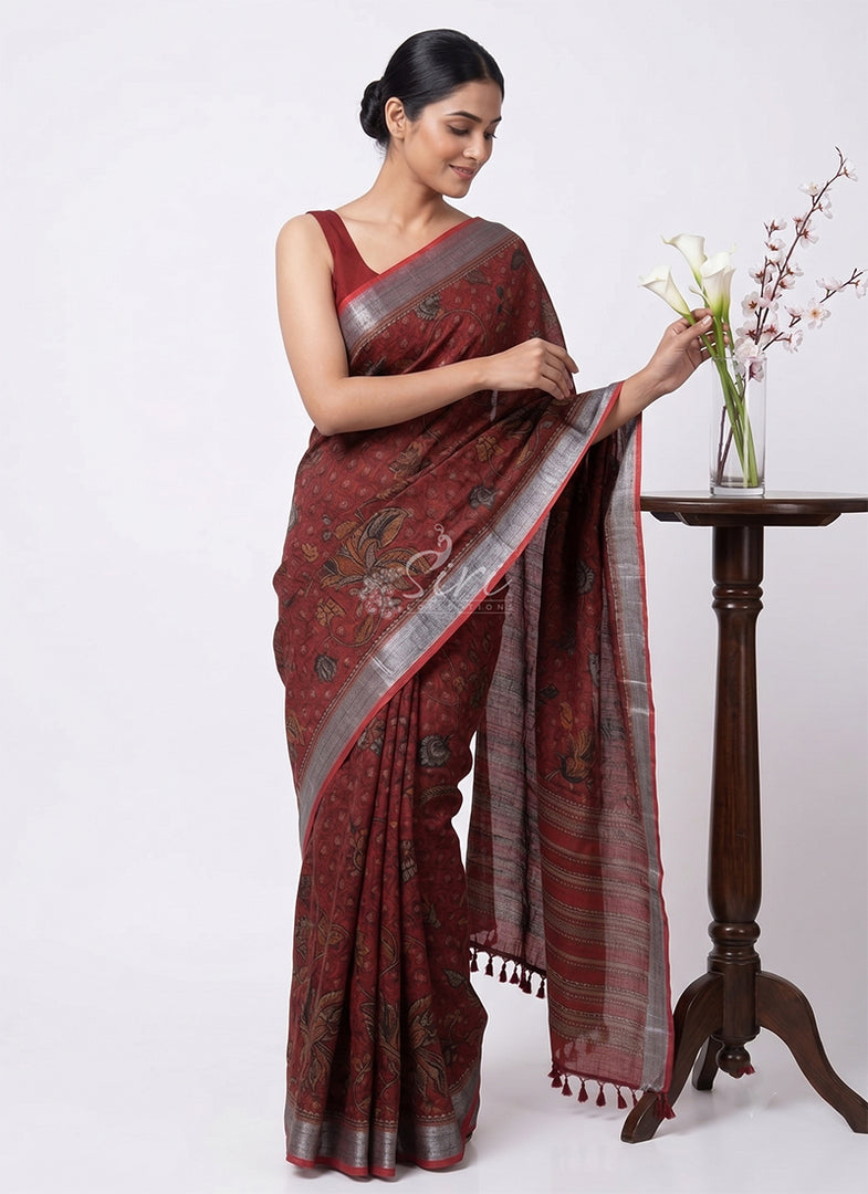 Siri Collections Elegant Printed Linen Cotton Saree