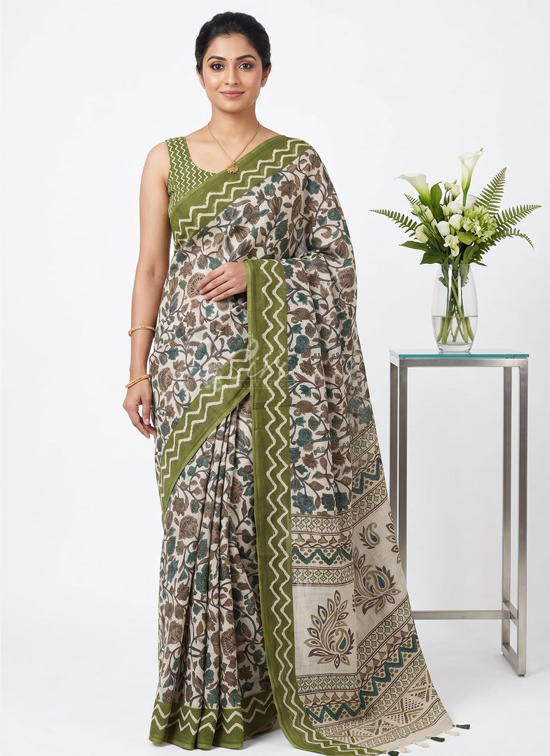 Elegant Kalamkari Design Linen Cotton Saree