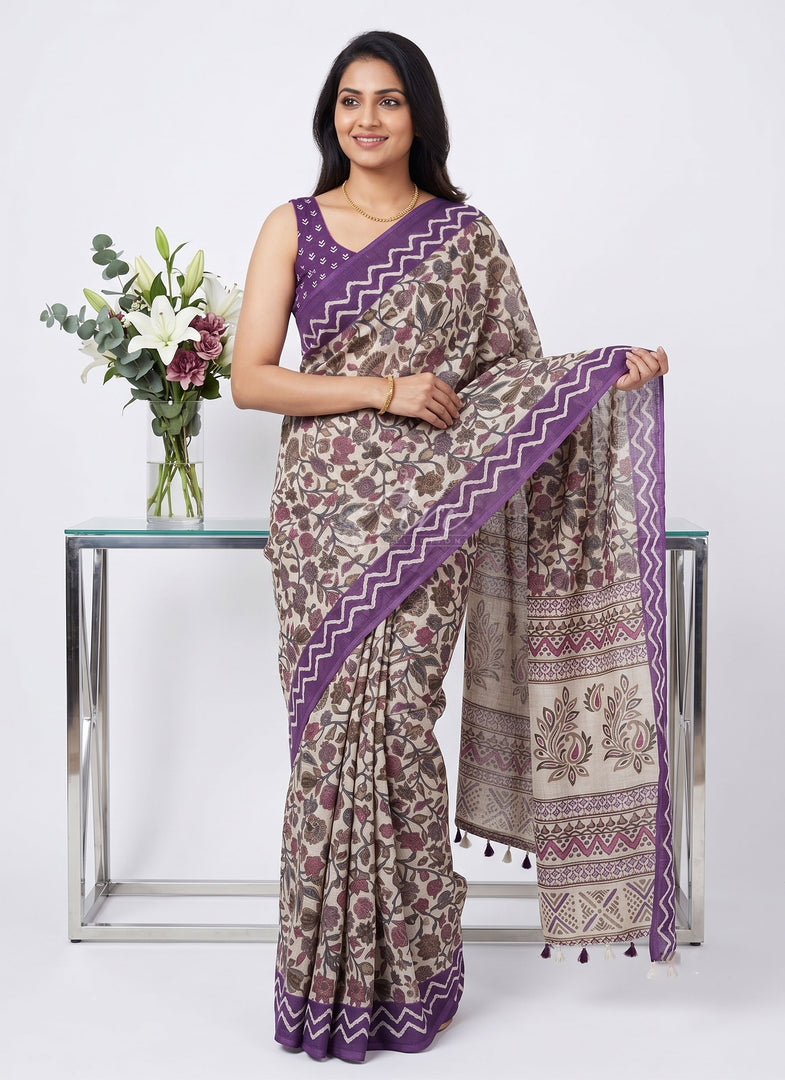 Elegant Kalamkari Design Linen Cotton Saree