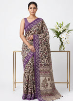 Load image into Gallery viewer, Elegant Kalamkari Design Linen Cotton Saree