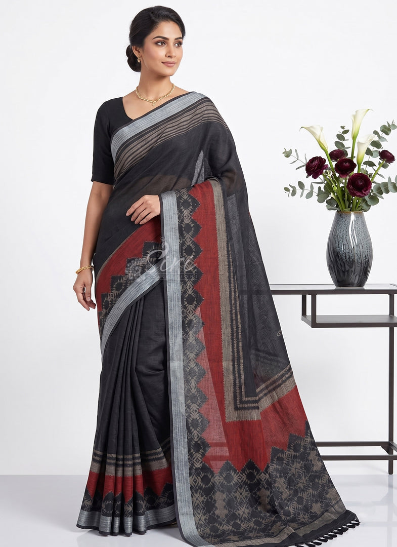 Siri Collections Elegant Printed Linen Cotton Saree