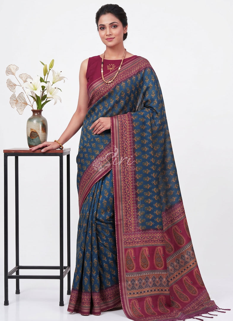 Siri Collections Designer Digital Print Semi Tussar Saree with Blouse