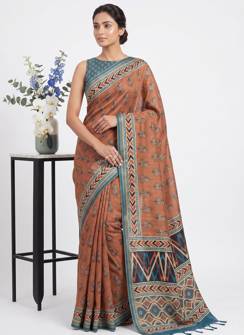 Siri Collections Designer Digital Print Semi Tussar Saree with Blouse