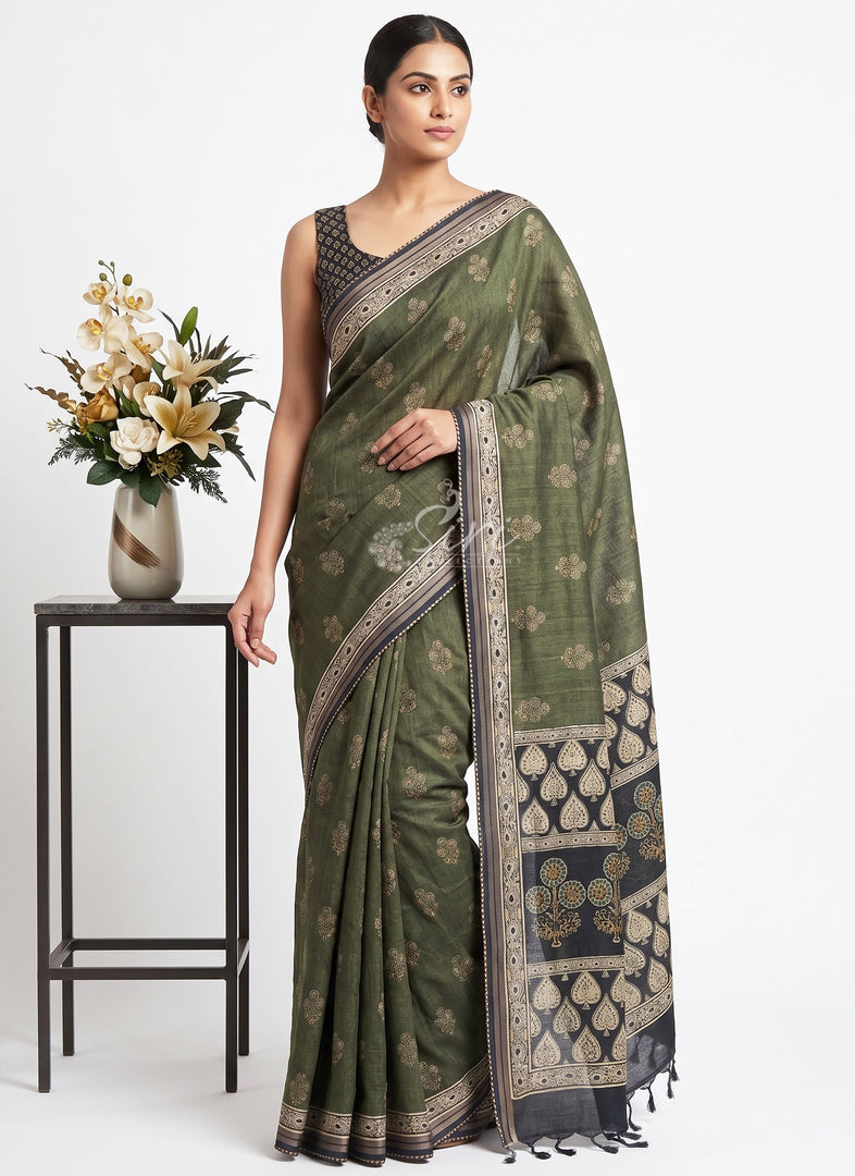 Siri Collections Designer Digital Print Semi Tussar Saree with Blouse