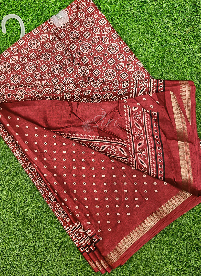 Latest Fancy Silk Saree in Ajrakh Print