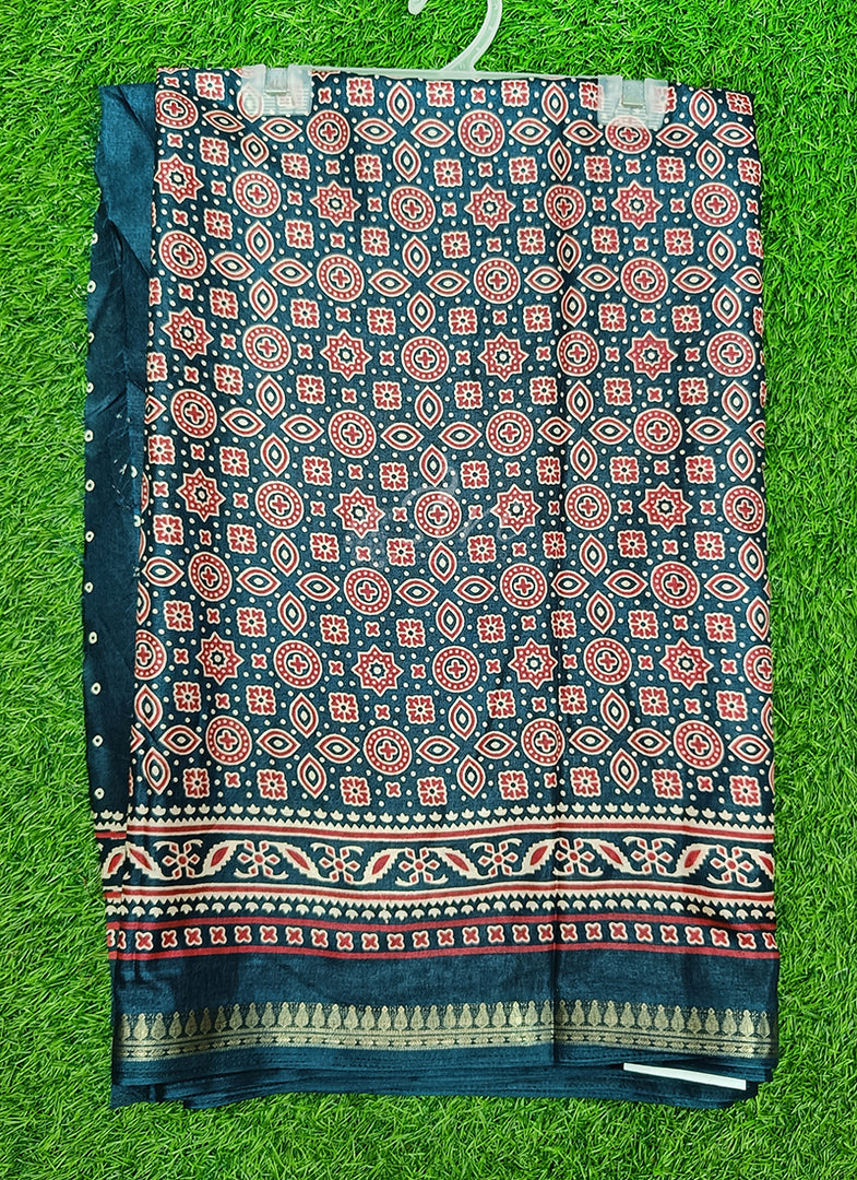Latest Fancy Silk Saree in Ajrakh Print