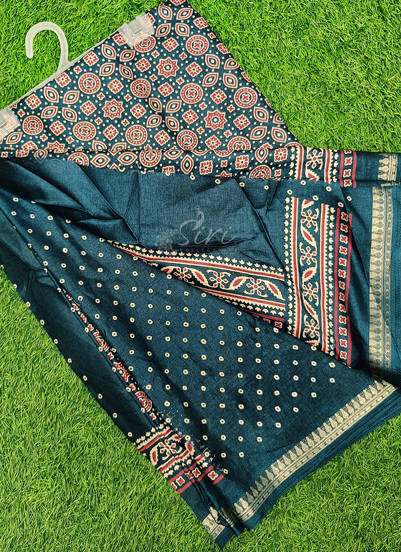 Latest Fancy Silk Saree in Ajrakh Print