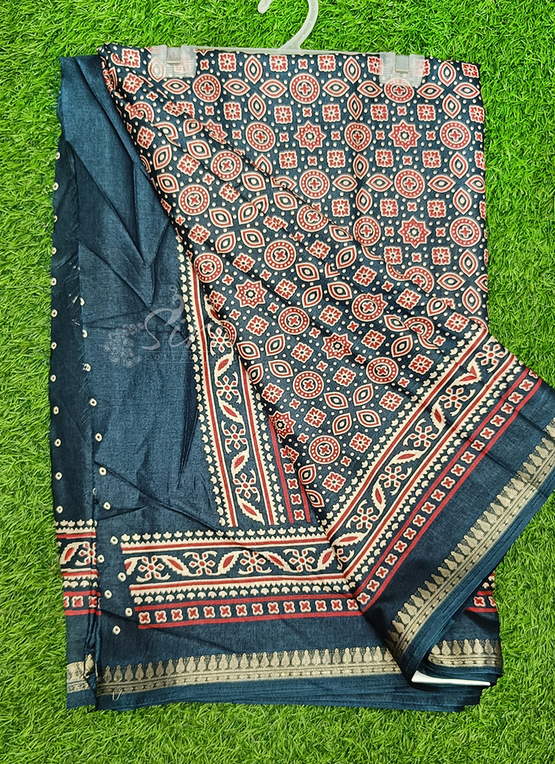 Latest Fancy Silk Saree in Ajrakh Print