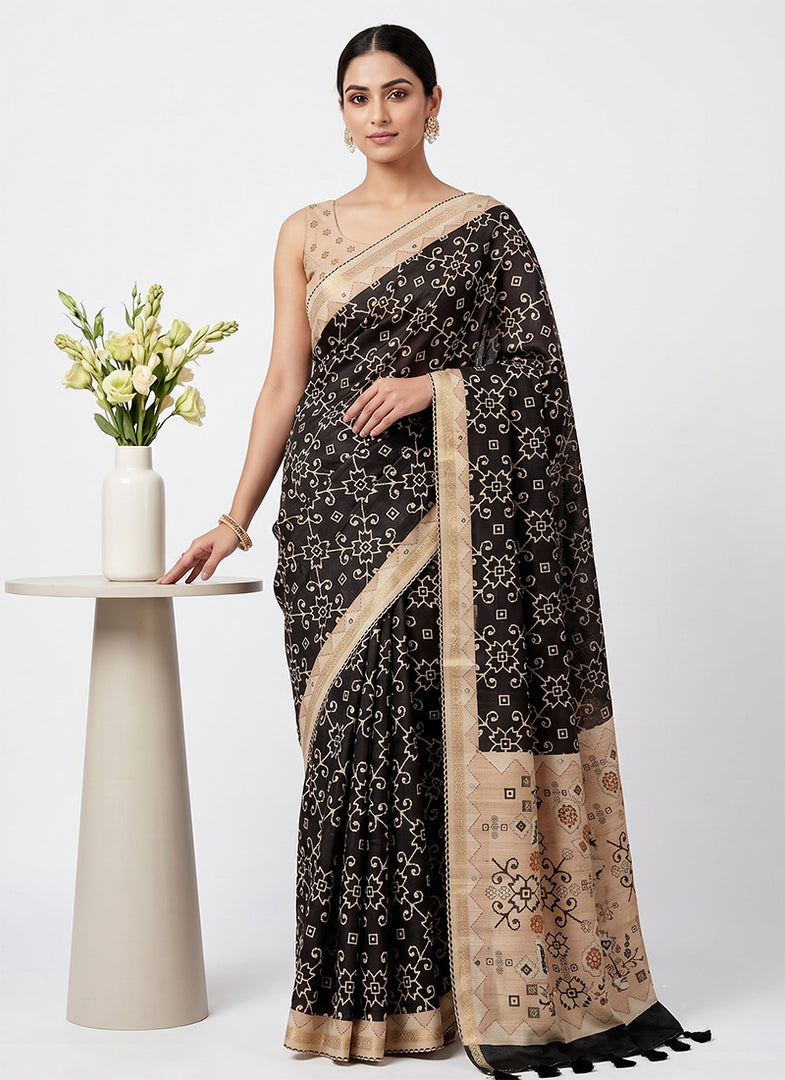 Siri Collections Designer Digital Print Semi Tussar Saree with Blouse