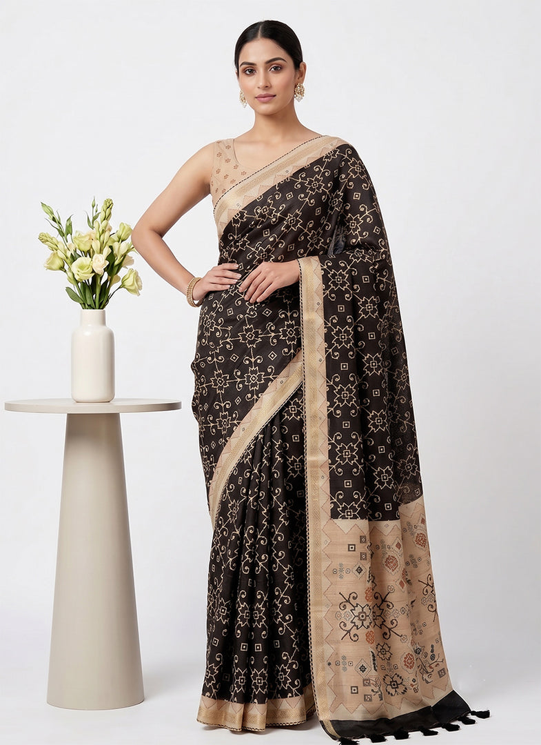 Siri Collections Designer Digital Print Semi Tussar Saree with Blouse