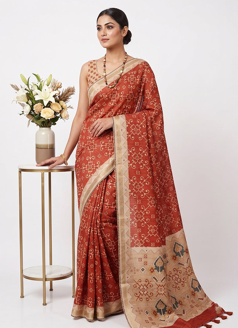 Siri Collections Designer Digital Print Semi Tussar Saree with Blouse