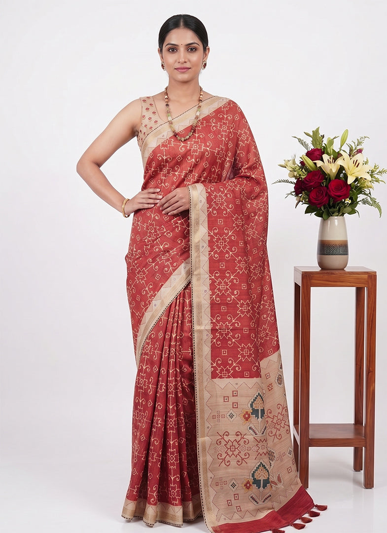 Siri Collections Designer Digital Print Semi Tussar Saree with Blouse