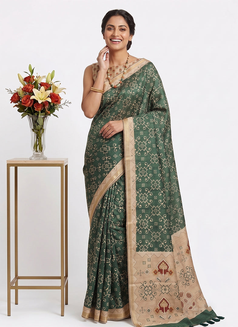 Siri Collections Designer Digital Print Semi Tussar Saree with Blouse