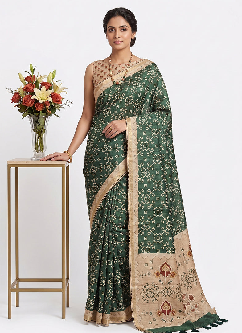 Siri Collections Designer Digital Print Semi Tussar Saree with Blouse