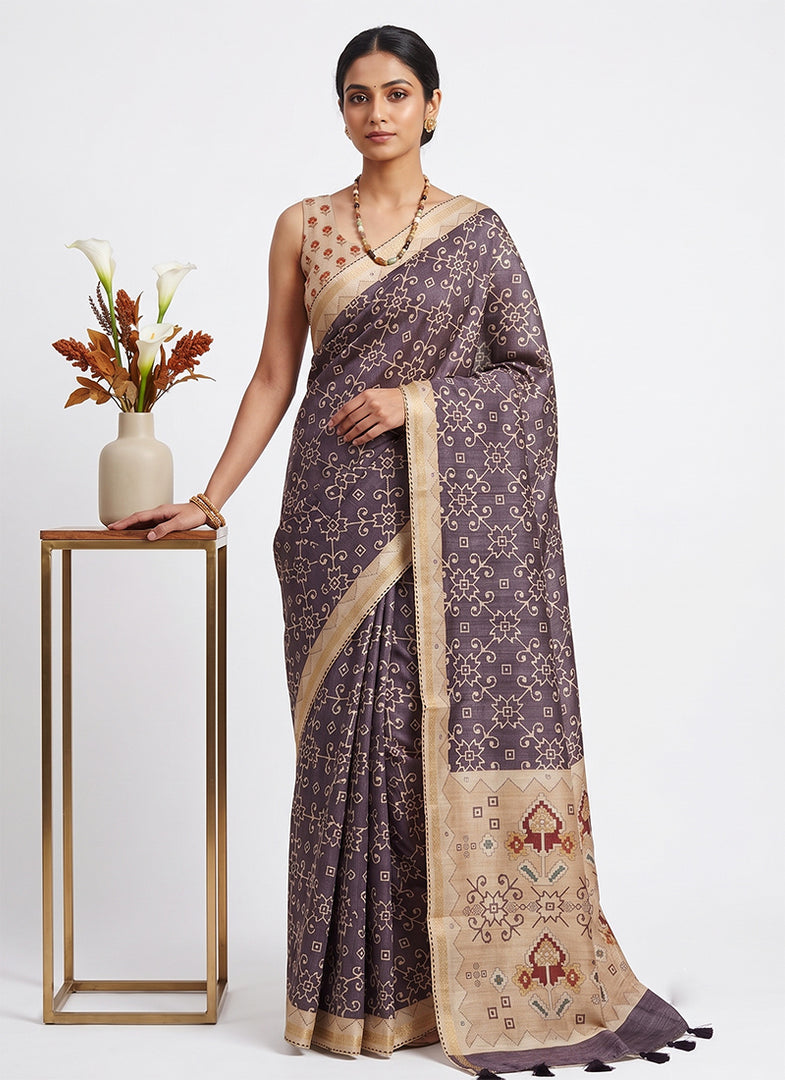 Siri Collections Designer Digital Print Semi Tussar Saree with Blouse