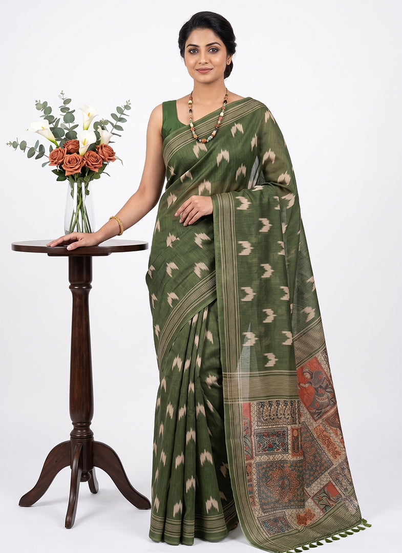 Siri Collections Latest Digital Print Chanderi Saree with Blouse