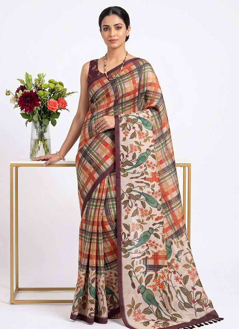 Siri Collections Latest Digital Print Chanderi Saree with Blouse