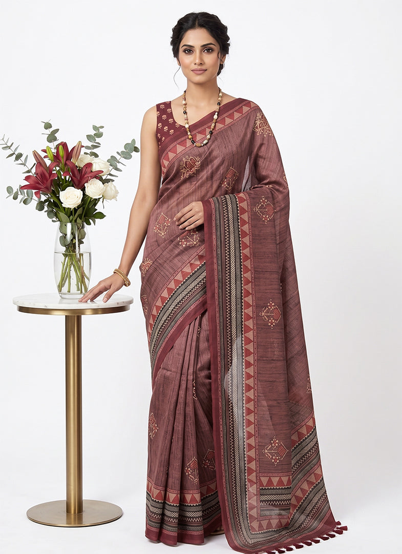 Siri Collections Latest Digital Print Chanderi Saree with Blouse
