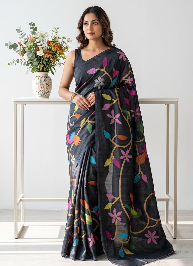 Siri Collections Premium Digital Printed Tussar Saree with Blouse