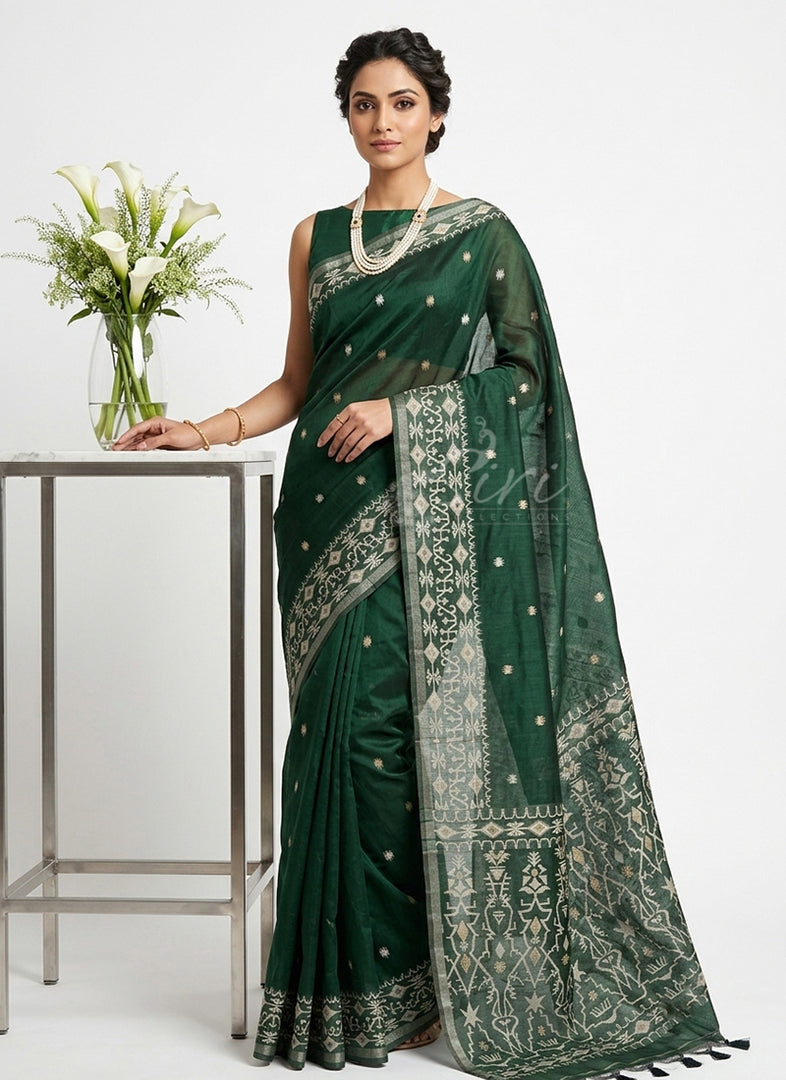 Siri Collections Chanderi Saree in Jamdhani Weave Pallu and Borders