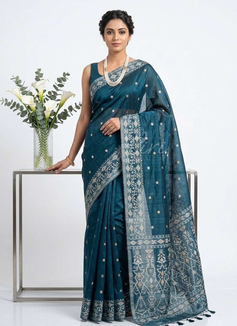 Siri Collections Chanderi Saree in Jamdhani Weave Pallu and Borders