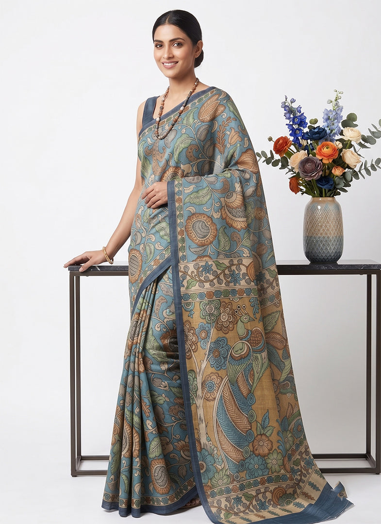 Siri Collections Premium Digital Printed Bhagalpur Silk Saree
