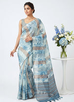 Load image into Gallery viewer, Designer Digital Print Organza And Tissue Stripes Saree