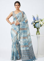 Load image into Gallery viewer, Designer Digital Print Organza And Tissue Stripes Saree