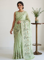 Load image into Gallery viewer, Siri Collections Latest Linen Blend Chanderi Saree with nice Embroidery work