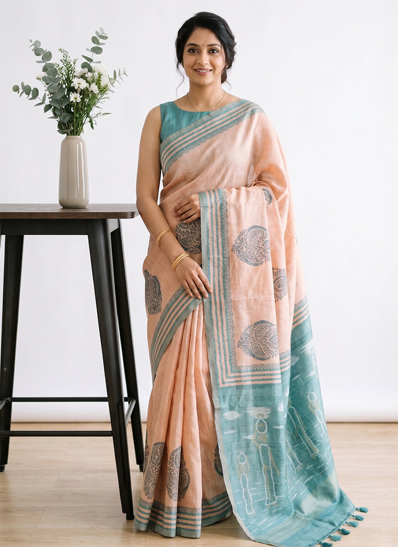 Siri Collections Elegant Soft Linen Saree in Woven Pallu