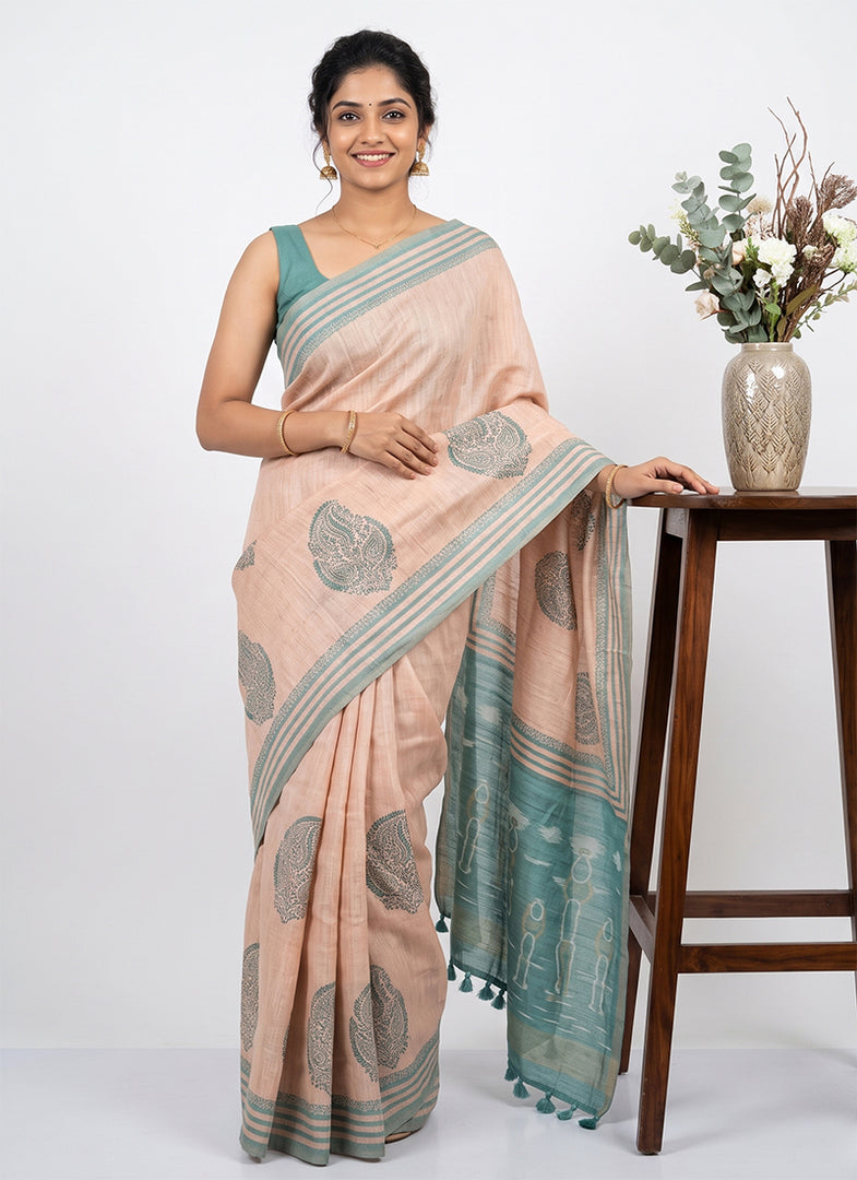 Siri Collections Elegant Soft Linen Saree in Woven Pallu