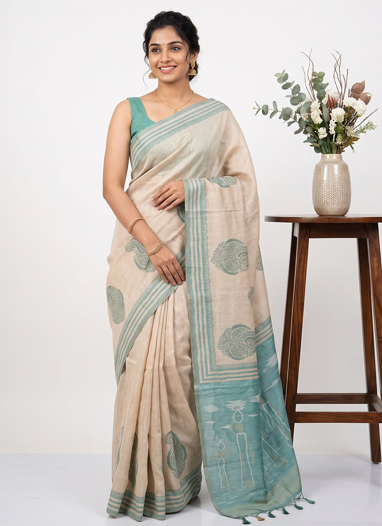 Siri Collections Elegant Soft Linen Saree in Woven Pallu