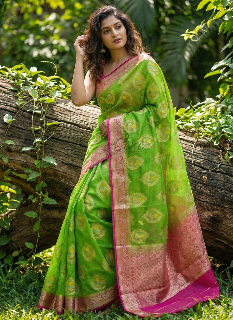 Lightweight Kora Silk Saree with Floral Weave with Blouse