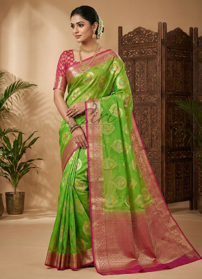 Lightweight Kora Silk Saree with Floral Weave with Blouse