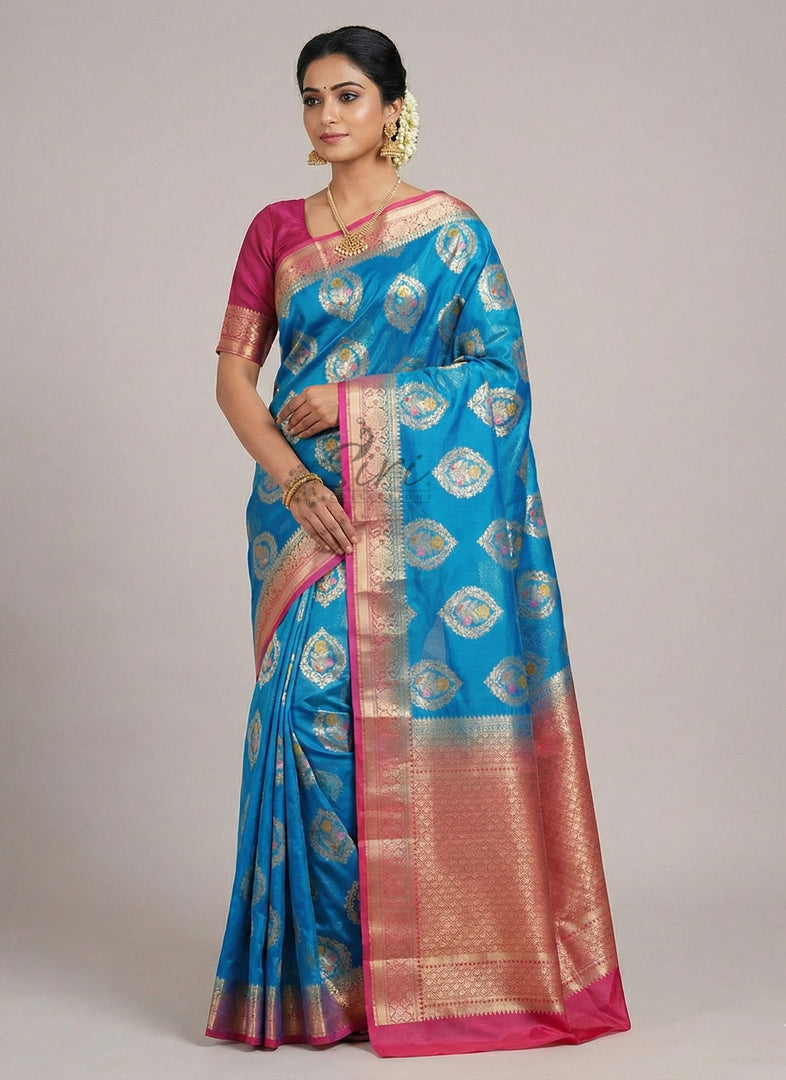 Lightweight Kora Silk Saree with Floral Weave with Blouse