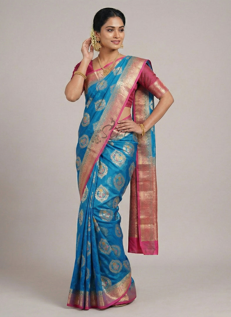 Lightweight Kora Silk Saree with Floral Weave with Blouse
