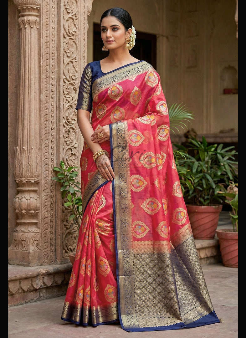 Lightweight Kora Silk Saree with Floral Weave with Blouse