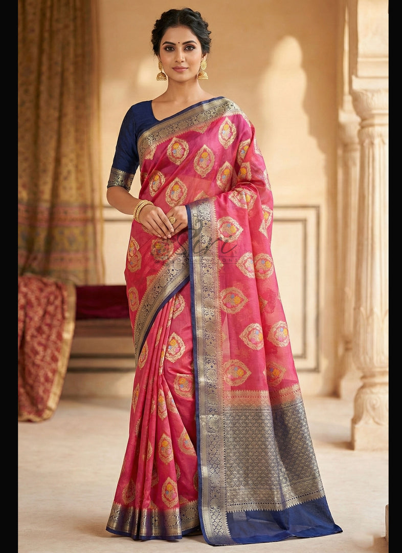 Lightweight Kora Silk Saree with Floral Weave with Blouse