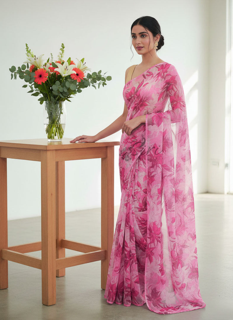 Latest Garden Vareli Printed Nara Chiffon Saree