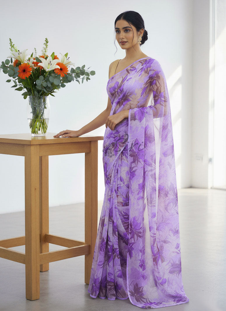 Latest Garden Vareli Printed Nara Chiffon Saree